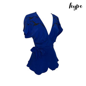 HYPE 100% Silk Wrap Shirt Ruffle Hem Blouse Top